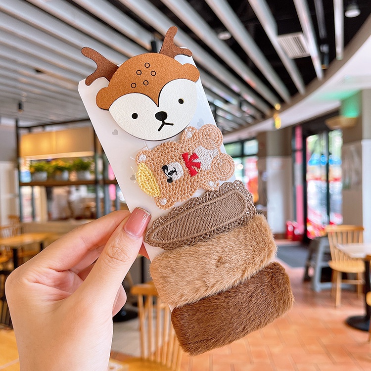 Kẹp tóc BB bằng len hình nơ hoa hoạt hình thu đông mới cho trẻ em