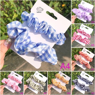 Set 2 dây buộc tóc, dây cột tóc scrunchies caro siêu xinh Orin K1177 K1179 K1194