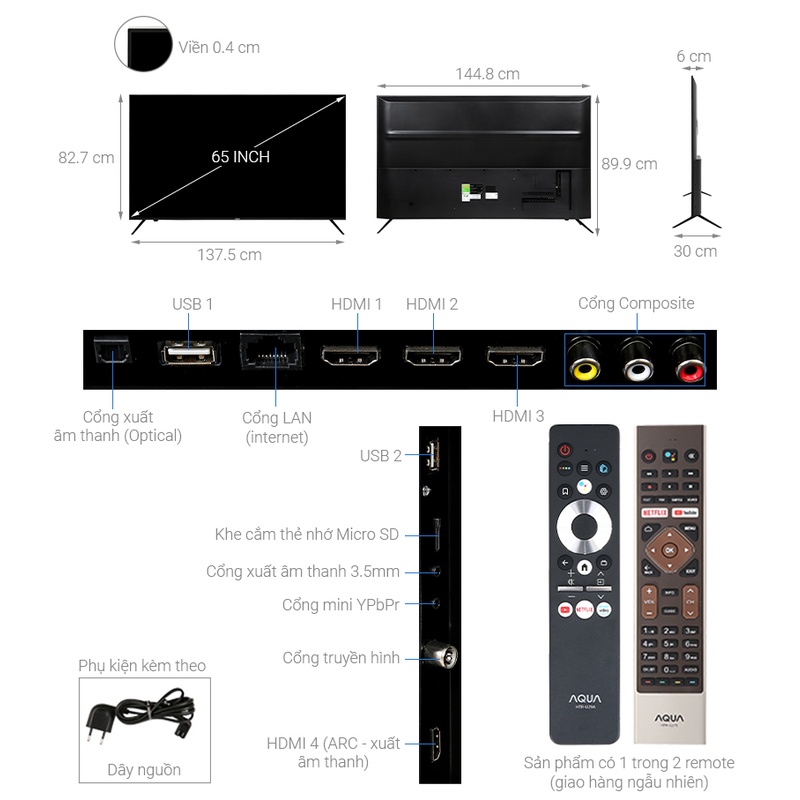 Android Tivi AQUA 4K 65 inch LE65AQT6600UG 2021 - Điện Máy Tại Kho
