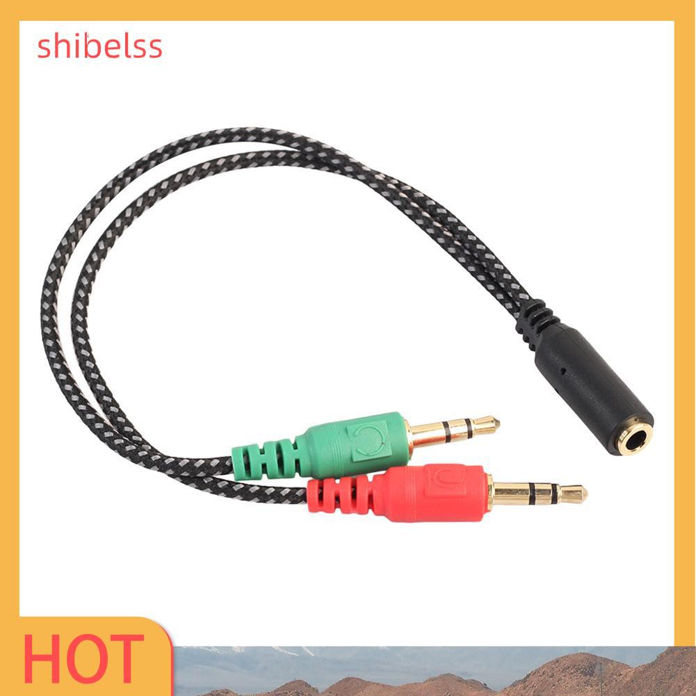 （ʚshibelss）2 Pcs 3.5mm Stereo Jack 1 Female to 2 Male Headphone Microphone Audio Cable