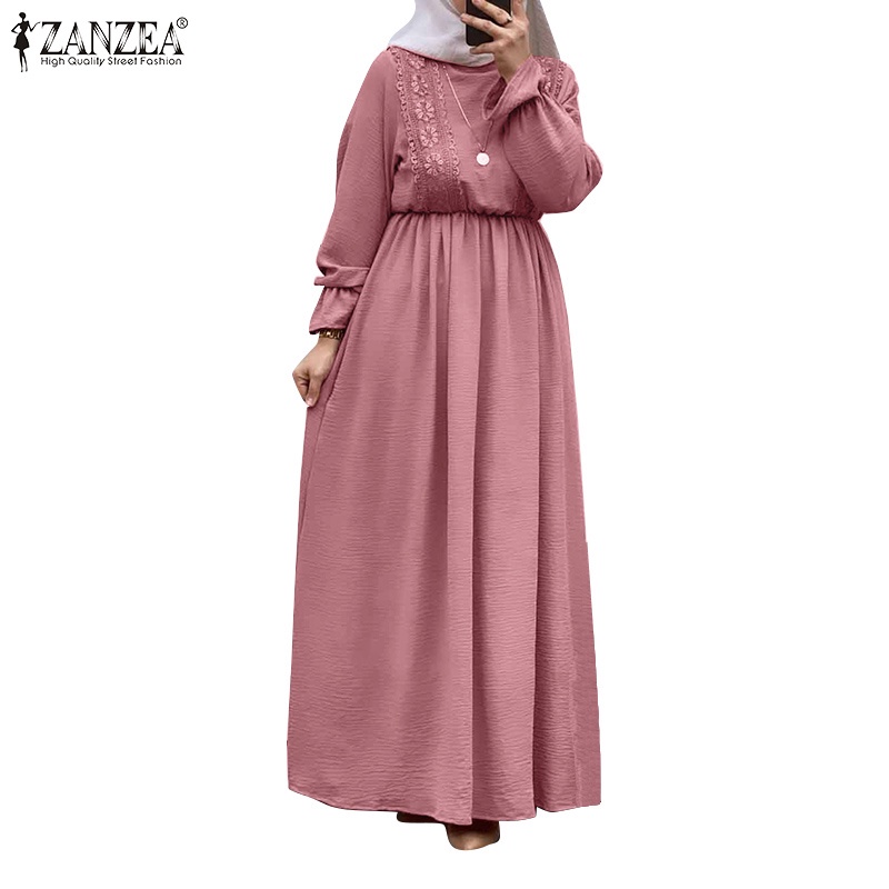 Zanzea Đầm Nữ Dài Phối Ren Phong Cách Hồi Giáo