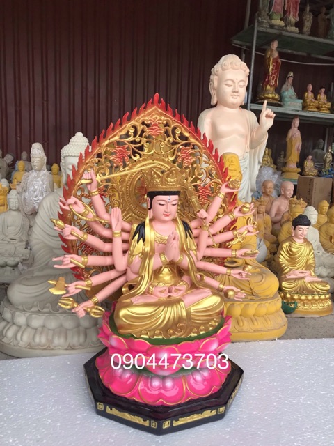 Tượng Chuẩn Đề Vương Bồ Tát cao 55cm vàng vẽ LHCD55