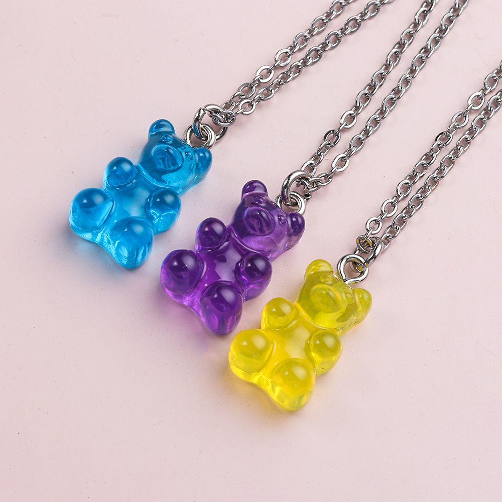 Mặt Dây Chuyền Bằng Thép Hình Gấu Resin DIY
