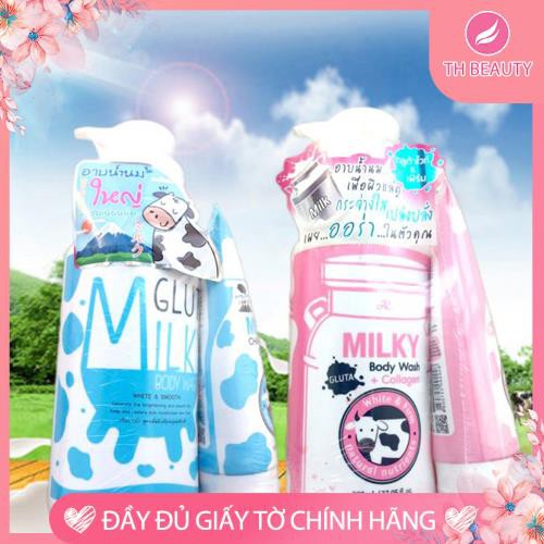 &lt;THẬT 100%&gt; Bộ sữa tắm + SRM bò Thái Gluta Milky