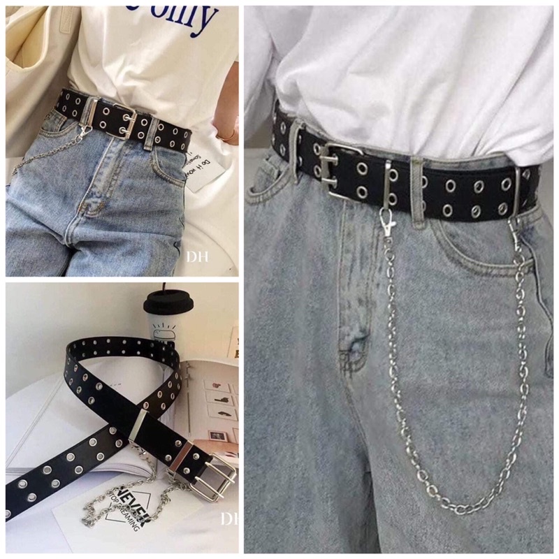 Thắt lưng Nam nữ Unisex nhiều lỗ tròn - Dây nịt lỗ tròn2 hàng không kèm Chain xích,TONGKHOQUANAONU