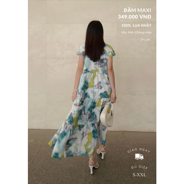 Đầm maxi dài 3 tầng luồng dây, váy tơ lụa Mịn đi biển đi chơi bigsize, màu cam xanh be nâu