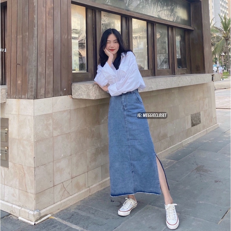 [ ẢNH THẬT ĐỘC QUYỀN MEGGIECLOSET] Chân váy jean xẻ một bên DUBATI | BigBuy360 - bigbuy360.vn
