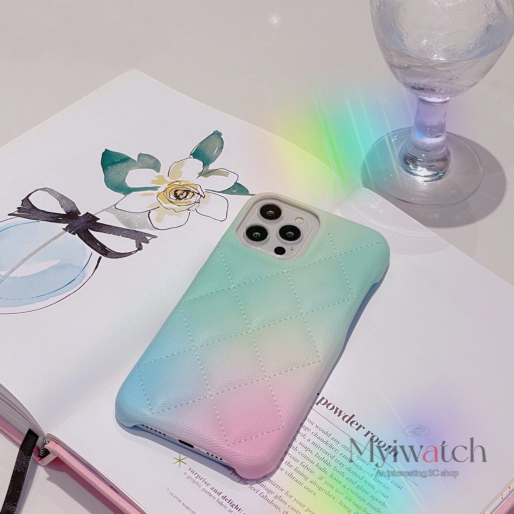 Ốp Điện Thoại Da Họa Tiết Hình Thoi Màu Gradient Bảo Vệ Chống Rơi Cho iphone 13 Pro Max 11 12 Pro Max
