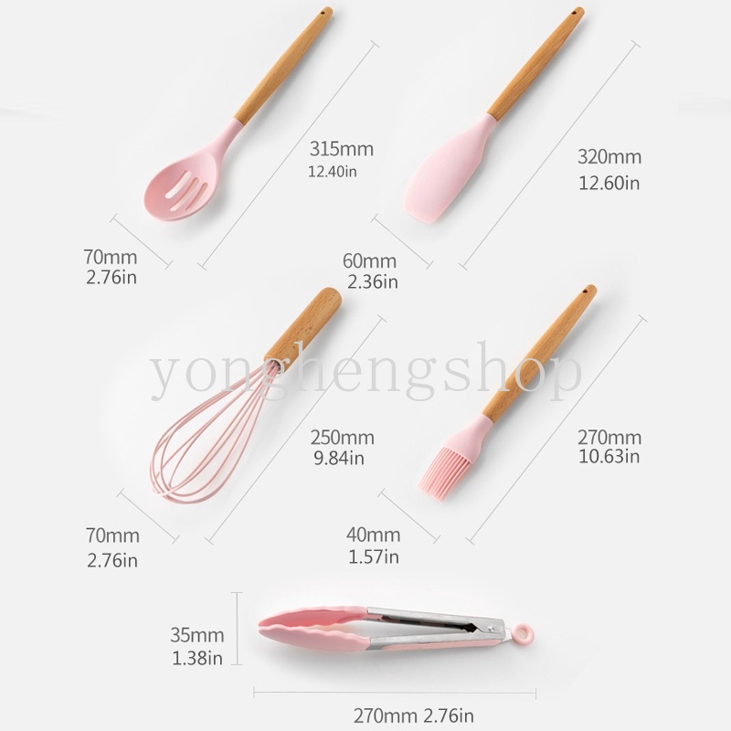 Muỗng Silicone Cán Gỗ Không Dính Màu Hồng Cho Nhà Bếp
