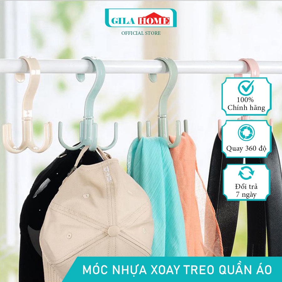 Móc Nhựa Xoay Treo Quần Áo 4 Chấu Tiện Dụng GILA HOME Chất Liệu Nhựa PP Cao Cấp An Toàn Cho Sức Khỏe Kích thước 14.4x5.5