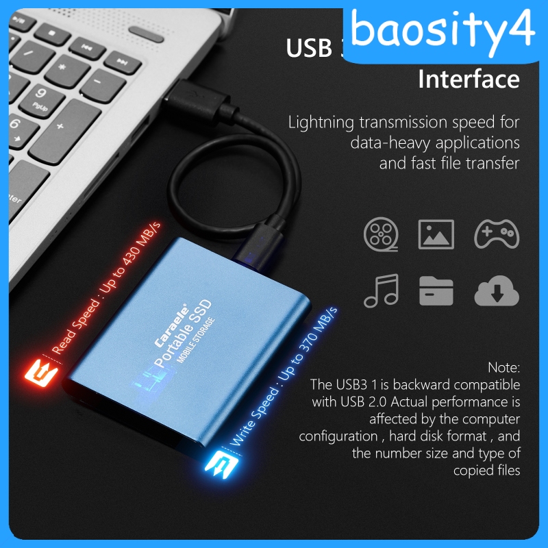 [baosity4]Aluminum Alloy USB 3.0 500GB SSD External Portable USB 3.1 Gen-1 USB-C black