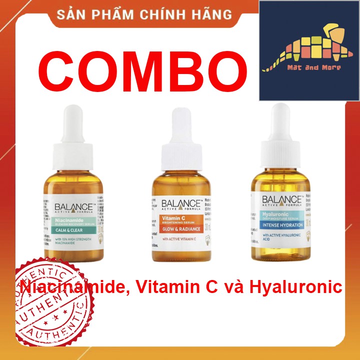 [ CHÍNH HÃNG ] COMBO cải thiện mụn cho làn da tươi sáng Serum Balance Niacinamide, Vitamin C và Hyaluronic 30mlx3
