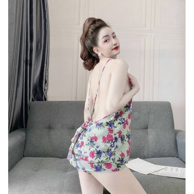Bộ ngủ 2 dây,đồ bộ nữ,đồ ngủ mặc nhà đùi chất vải lụa hoa nhí.