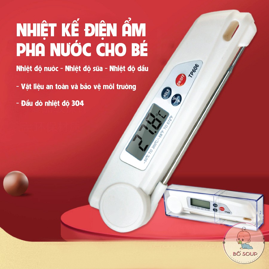 Nhiệt kế đo nước pha sữa cao cấp gấp gọn có hộp đựng Shop Bố Soup