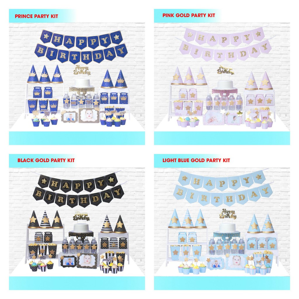 Bộ Trang Trí Bàn Tiệc Sinh Nhật Kim Tuyến