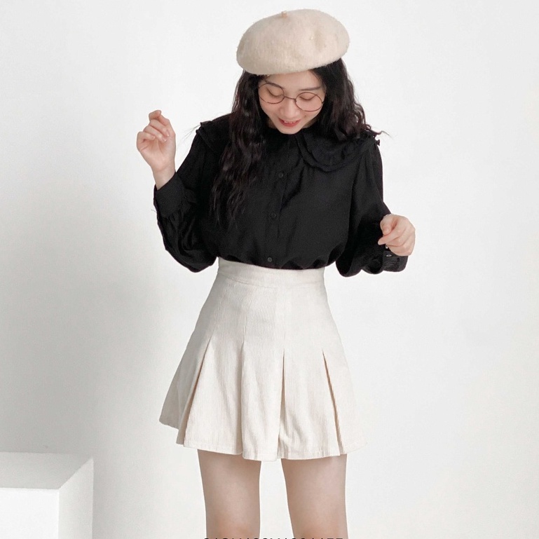 Chân váy ngắn nhung tăm xếp li ulzzang cạp cao thời trang Hàn Quốc thu đông VM STYLE 21CV12JM0801 | BigBuy360 - bigbuy360.vn