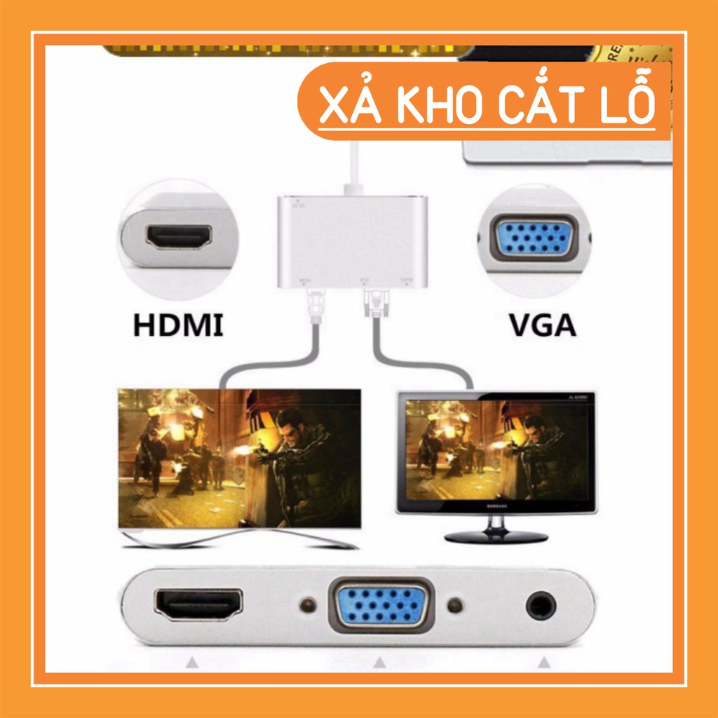 (SEO OFF) Hub USB Type C ra HDMI 4K & VGA có âm thanh cho Macbook - USB Type C to VGA HDMI 4K UHD with Audio 3.5