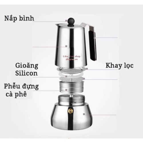 COMBO BÌNH PHA CAFE INOX 200ml moka pot express 4 tách cafe kèm bếp điện đa năng