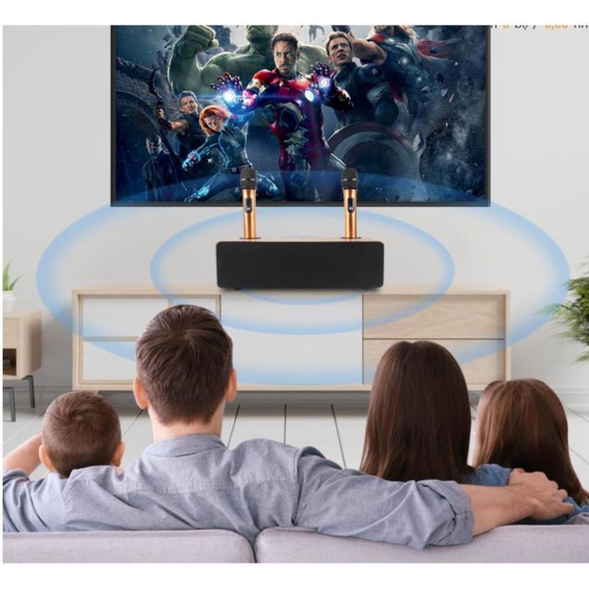 Bộ loa vỏ gỗ hát karaoke gia đình không dây Ontekco A300 kèm micro kim loại- Siêu cao cấp