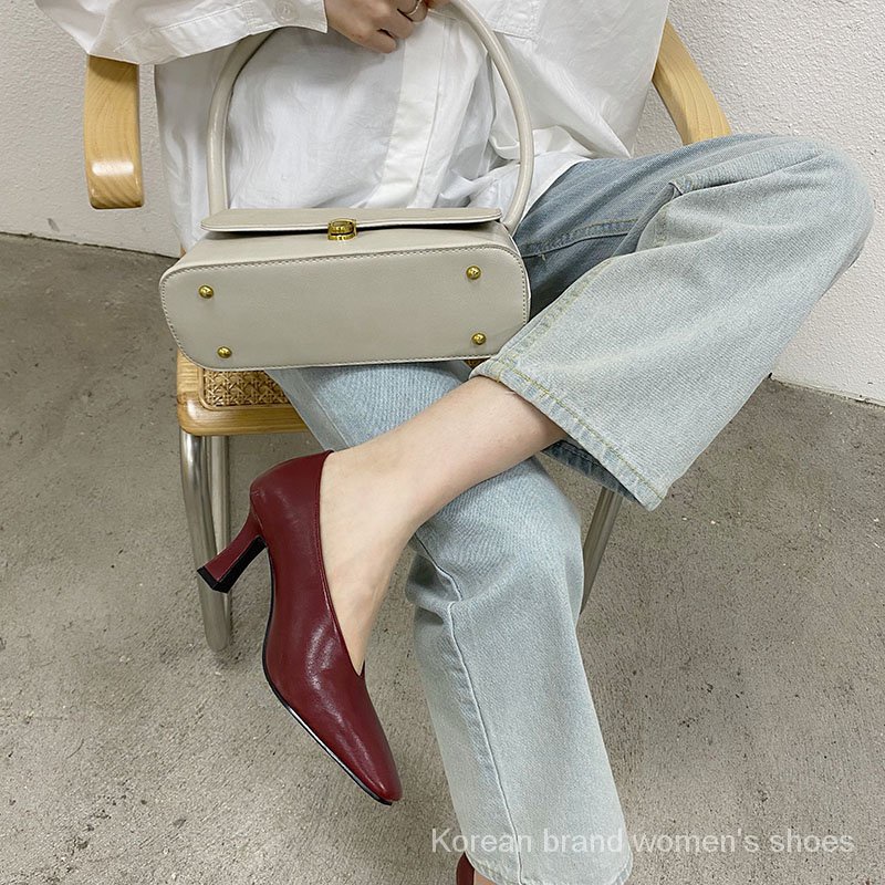 Giày cao gót mũi vuông thời trang mùa xuân mới 2021 dành cho nữ