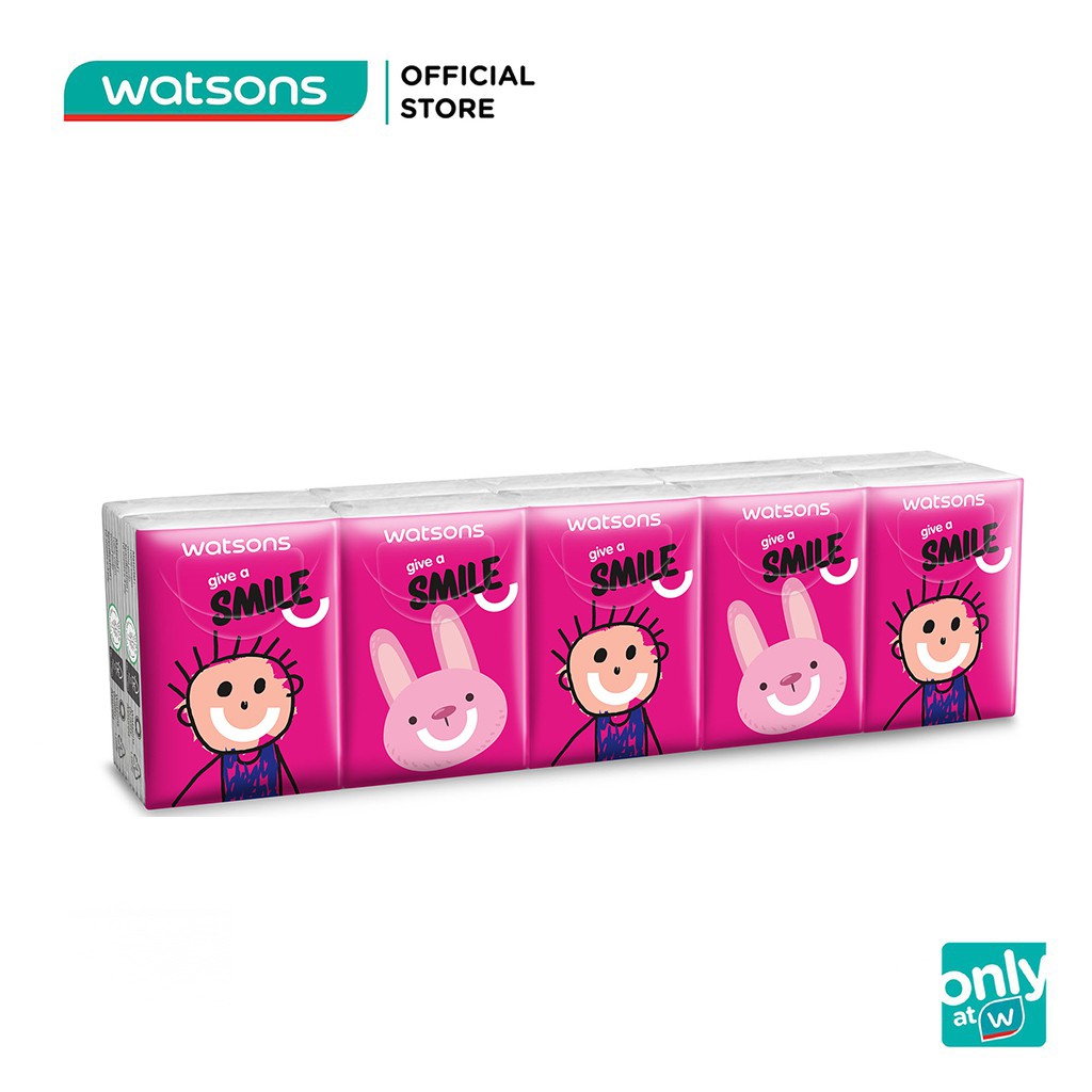 Khăn Giấy Mini Watsons Charity Smile Campaign Hankies 3 Lớp Mềm Mịn 10 Gói/ Lốc