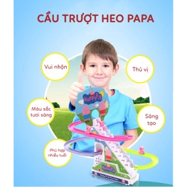 Bộ đồ chơi heo Peppa , chó leo cầu thang có nhạc và có đèn ngộ nghĩnh cho bé