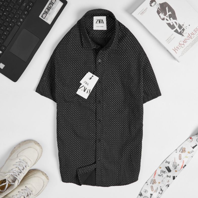 Áo sơ mi nam tay ngắn cotton in hoa văn trẻ trung thoáng mát nổi bật