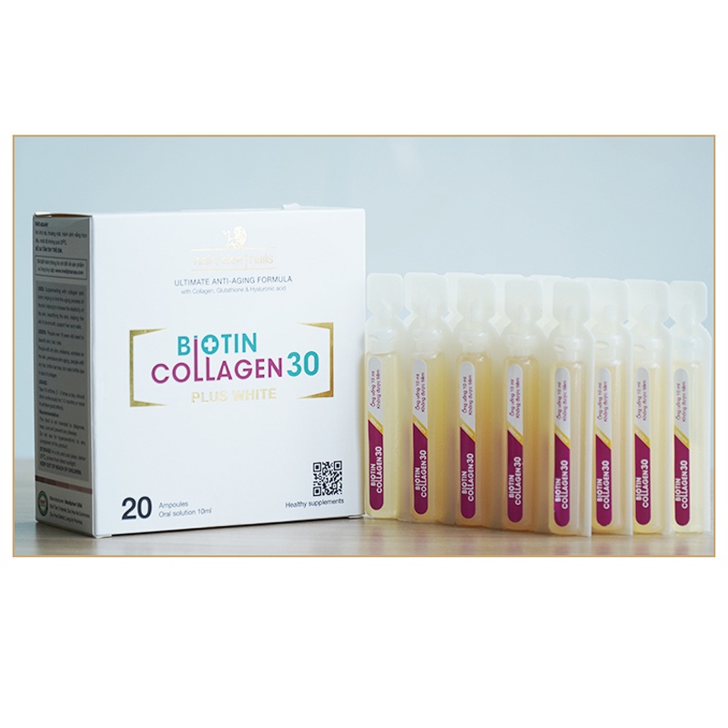 Biotin Collagen 30 plus white- Hỗ trợ đẹp da dày tóc ngăn ngừa lão hóa (Hộp 20 ống 10ml)