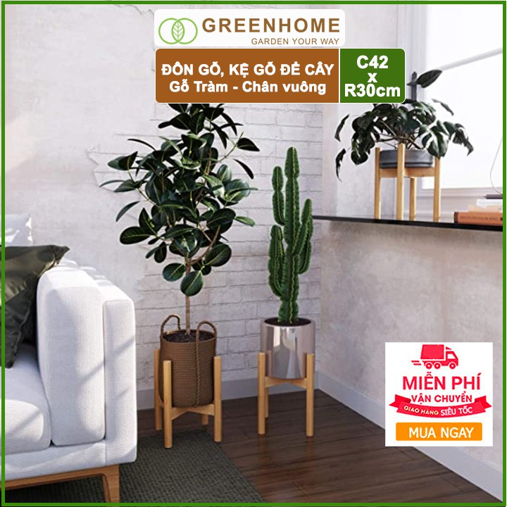 [FREESHIP 70K] Đôn gỗ, kệ kê chậu cây nội thất bằng gỗ Tràm chân Vuông C42xR32cm- 🎁Tặng kèm dĩa lót D27cm🎁