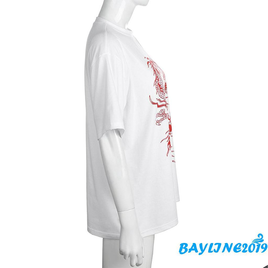 Áo thun tay ngắn họa tiết con rồng Trung Hoa truyền thống cho nữ