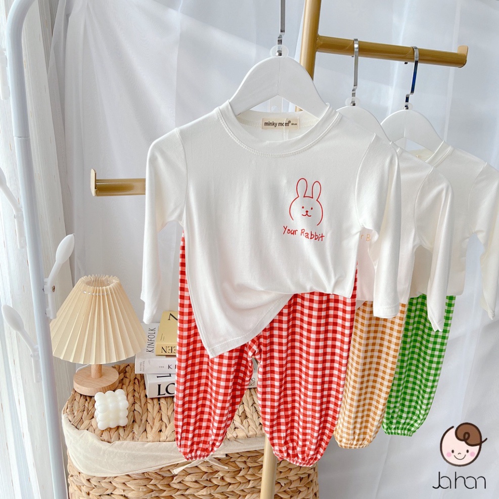 Bộ Quần Áo Trẻ Em  KID Dài Tay Caro Ulzzang Cho Bé Trai Bé Gái từ 6 đến 18kg Chất Thun Lạnh