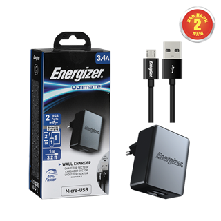 Sạc Energizer 3.4A 2USB kèm cáp MicroUSB màu đen - AC2CEUUMC3