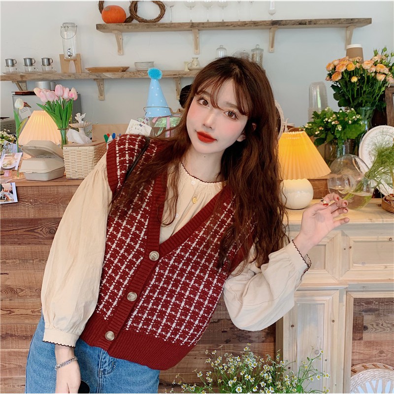 Áo Sweater không tay dáng rộng phong cách retro cá tính | BigBuy360 - bigbuy360.vn