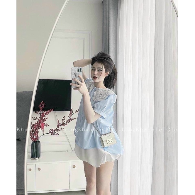 ‼️set áo cổ sen ren + quần sọt