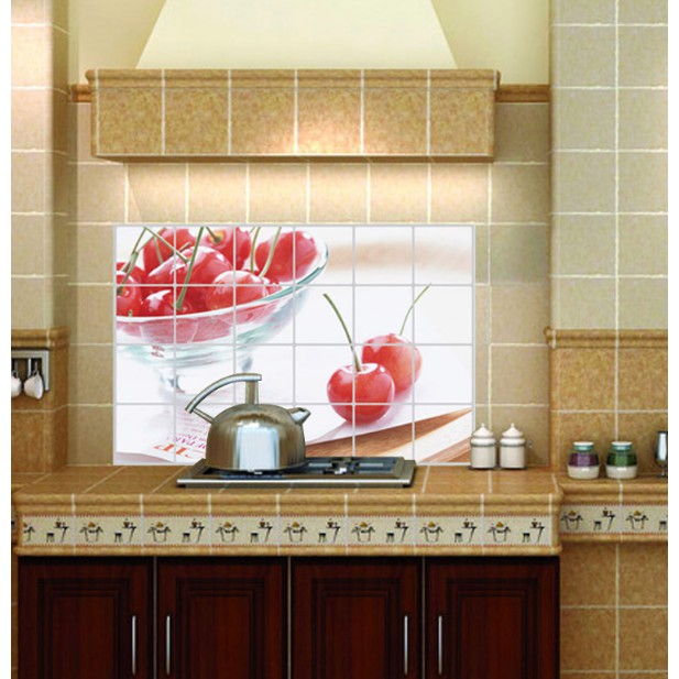 Decal dán bếp tráng nhôm cách nhiệt size lớn - trái Cherry