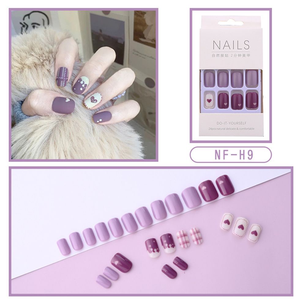 [Hàng mới về] Set 24 móng tay giả dạng nhấn tự trang trí họa tiết dễ thương kèm keo