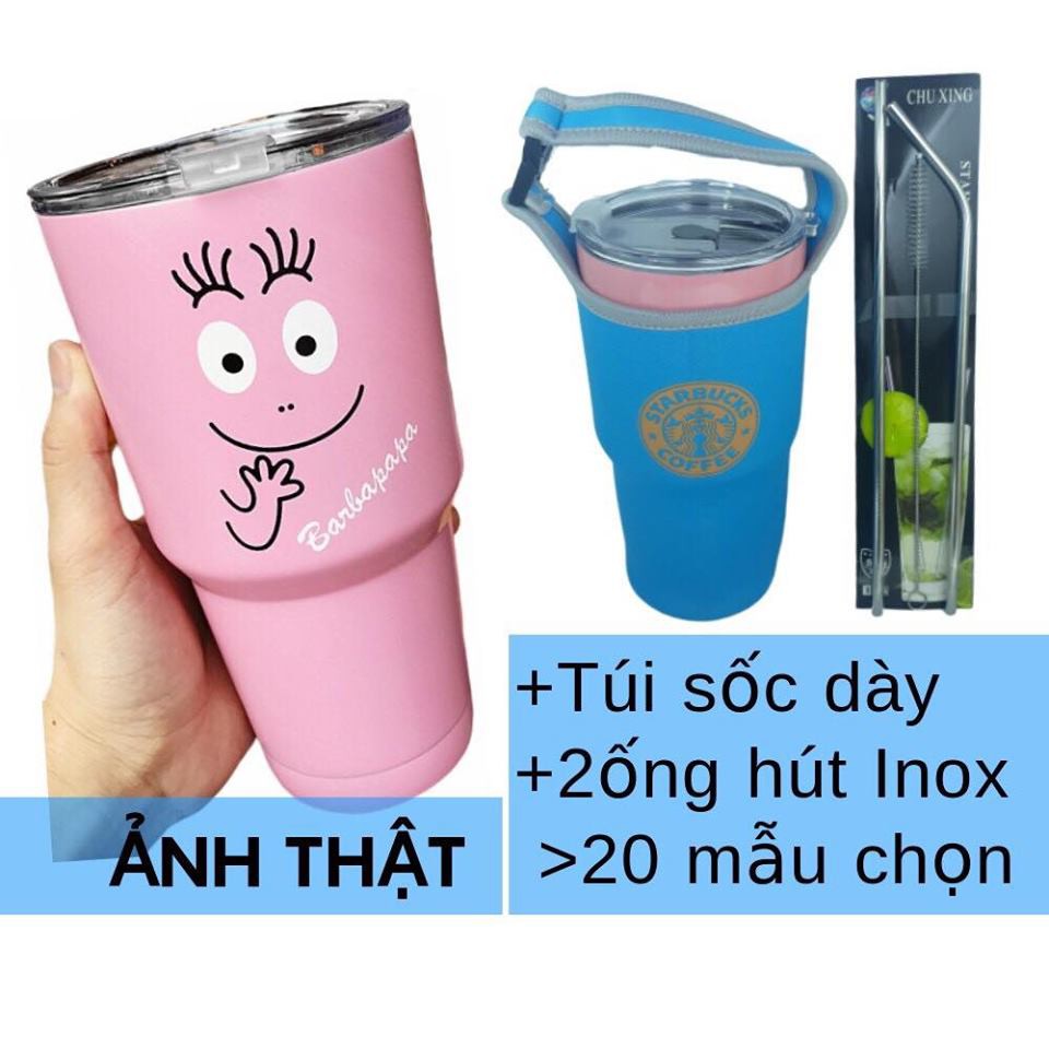 Ly Giữ Nhiệt Thái Lan 900ML - Hàng Cực Hot - Tặng Kèm 2 Ống Hút Inox và Túi