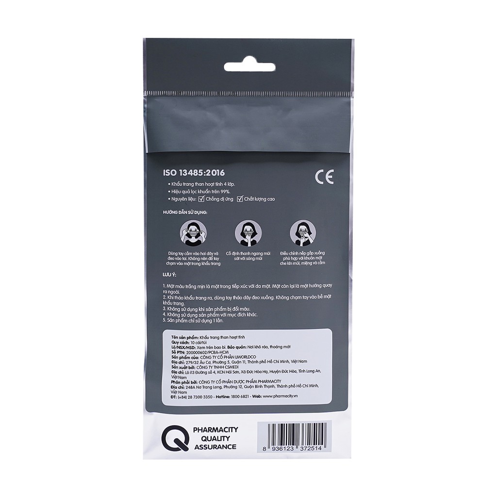 Khẩu trang y tế than hoạt tính 4 lớp Pharmacity | BigBuy360 - bigbuy360.vn