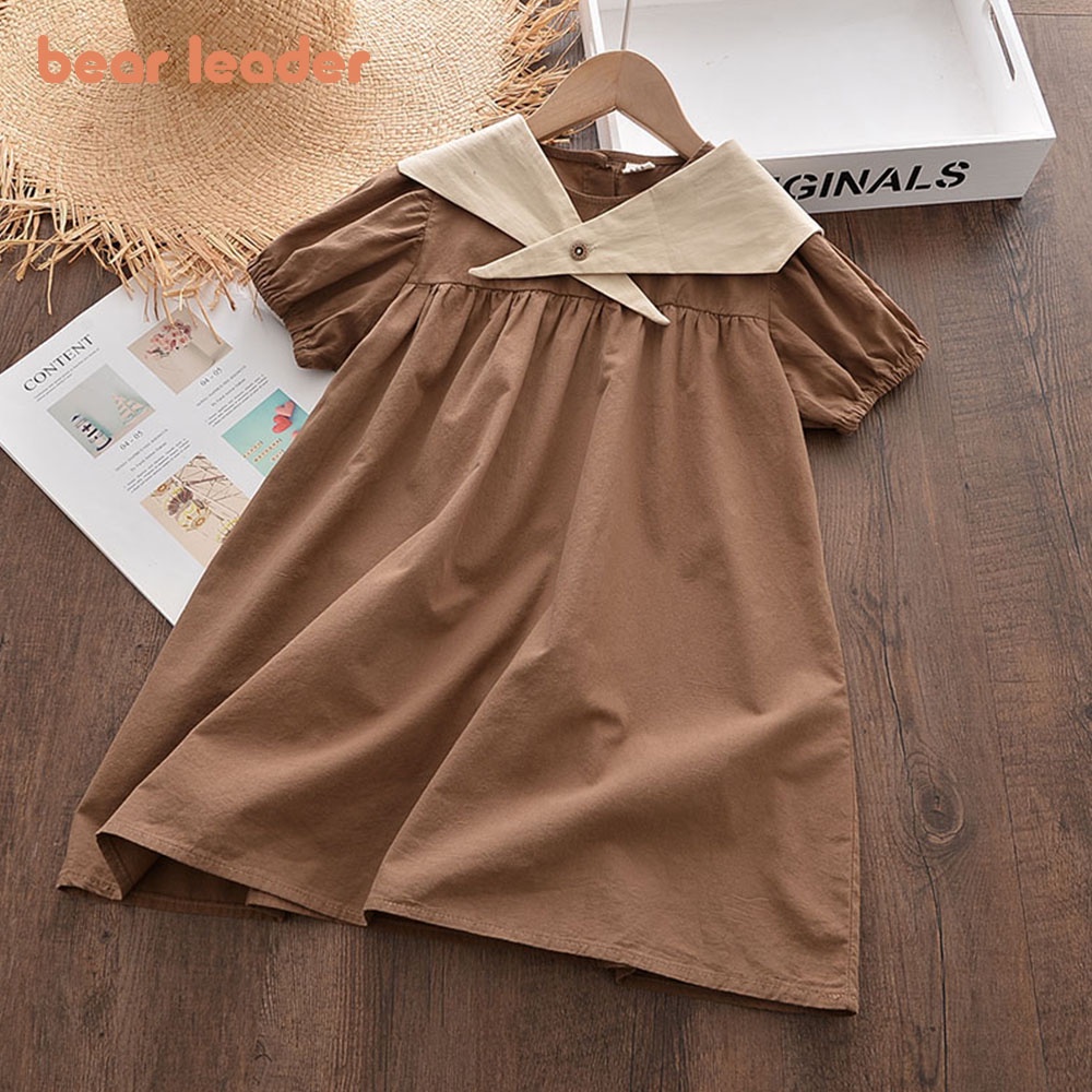 BEAR LEADER Đầm Cotton Tay Ngắn Cổ Thủy Thủ Thời Trang Mùa Hè Xinh Xắn Cho Bé Gái 3-8 Tuổi