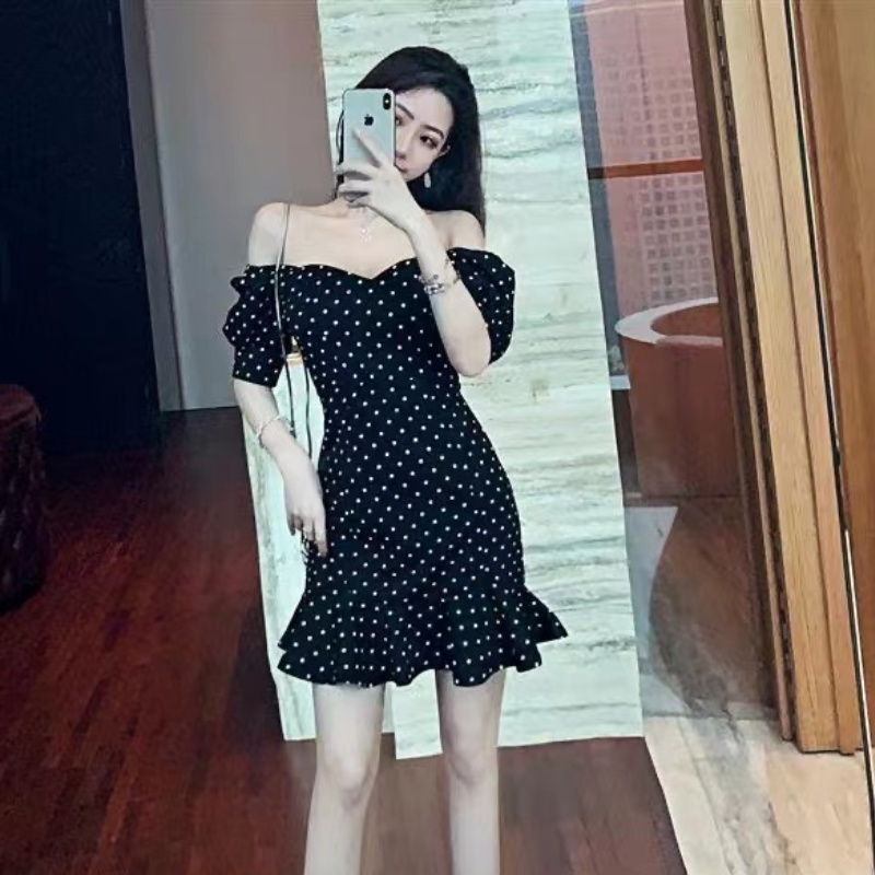 Đầm ôm dáng PERTY họa tiết chấm bi cổ điển phong cách Hàn Quốc cho nữ