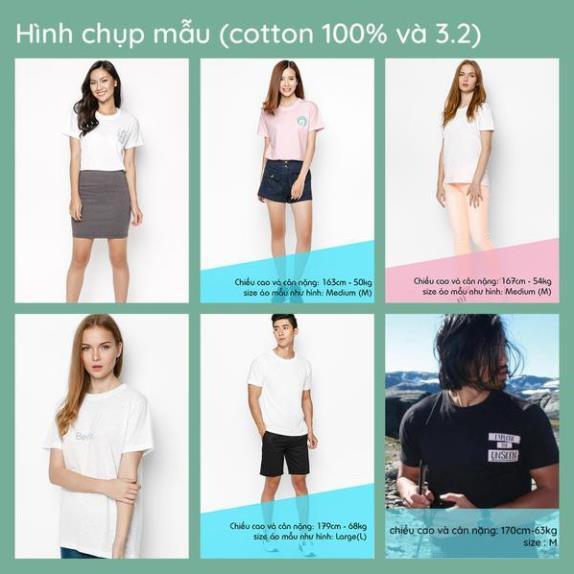 Áo thun trơn unisex cotton 100% - 12 màu ( trắng, đen, xanh duong, xanh ngọc, vàng, cam đất, xám..) 😘