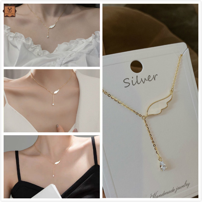 Dây chuyền mặt hình cánh đính đá nhân tạo phong cách Hàn Quốc thời trang sang trọng cho nữ