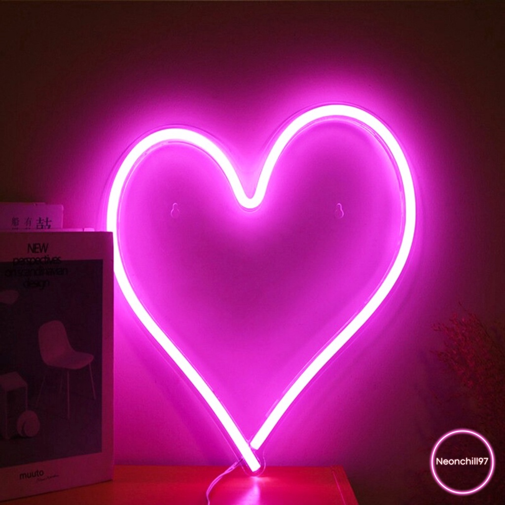 Đèn led neon trái tim hồng Neonchill97, 25 x 20 cm, Đèn neon trang trí nhà cửa