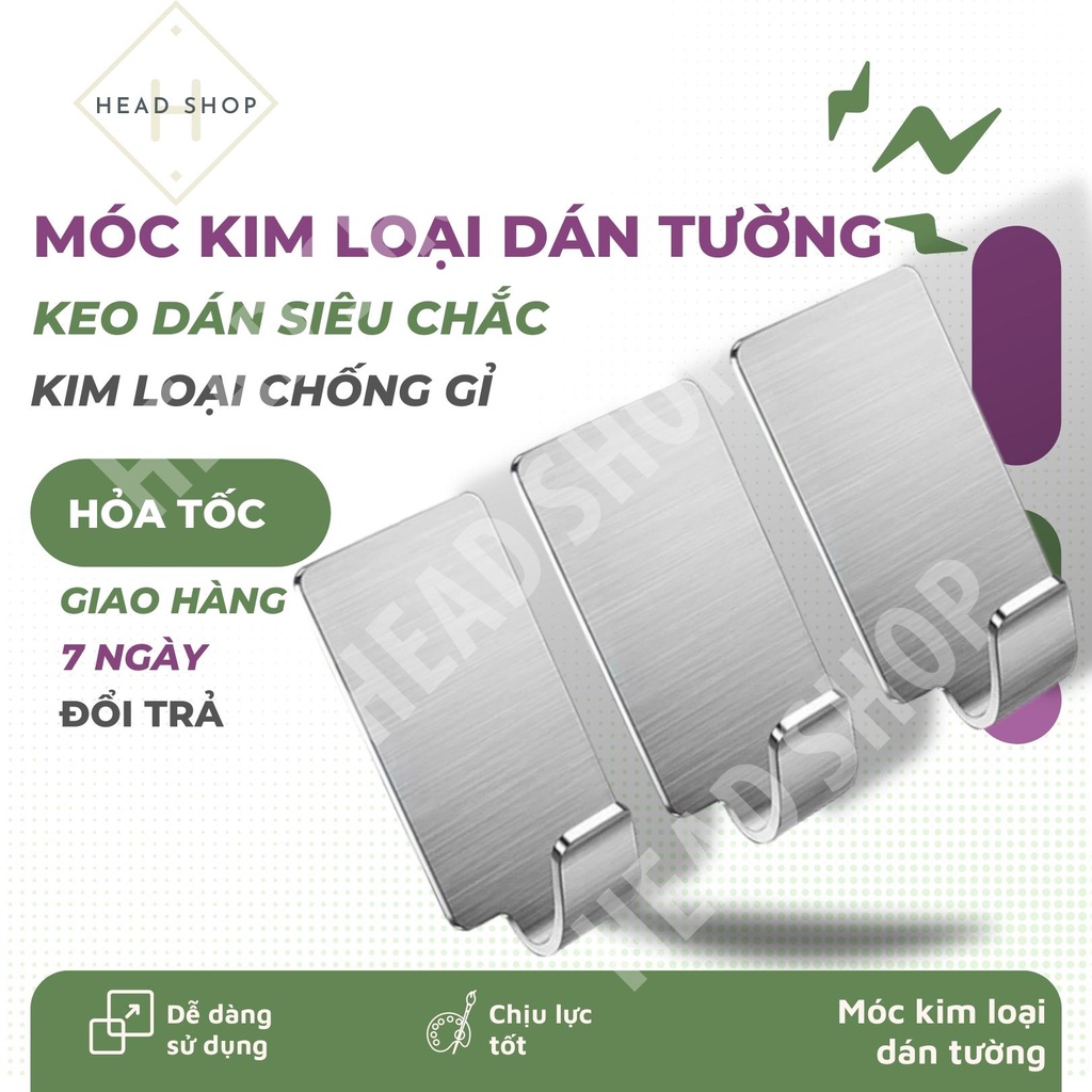 Móc treo đồ Inox 304 móc dán tường gạch men, kính - kèm keo dán siêu dính MKL HEAD SHOP