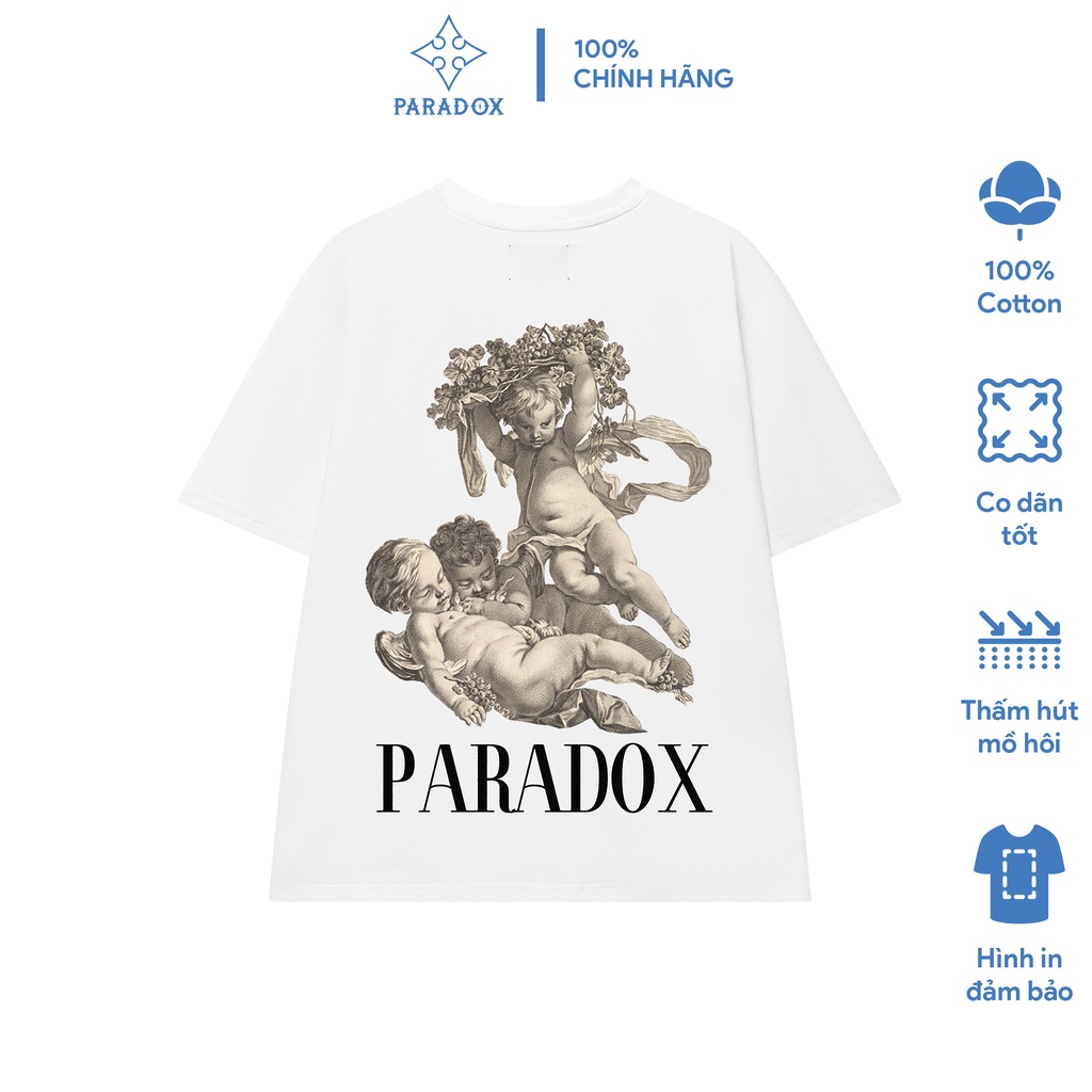 Áo thun form rộng Paradox tay lỡ - Unisex - In hình - PLACIDNESS - Màu trắng