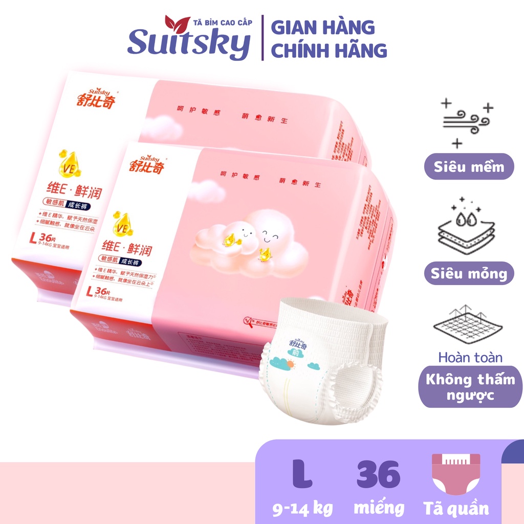 Combo 2 tã/ Bỉm Quần Suitsky Vitamin E nội địa Trung cho bé từ 9-14kg - Size L36