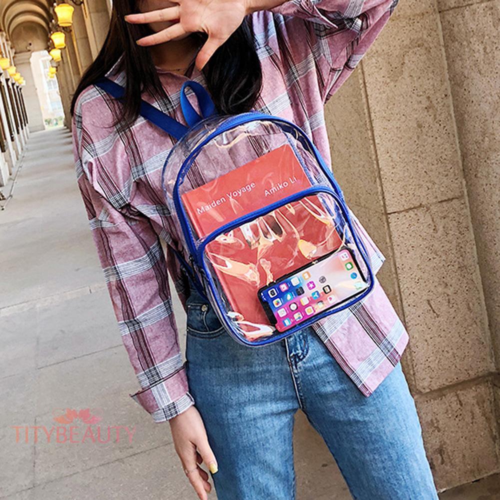 Transparent PVC Backpacks Women Clear School Bags Knapsacks Shoulder Bags
