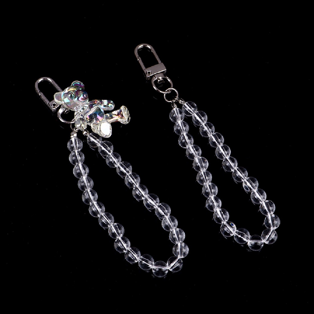 Móc Khóa Hình Gấu Trong Suốt Phối Hạt Pha Lê Lấp Lánh