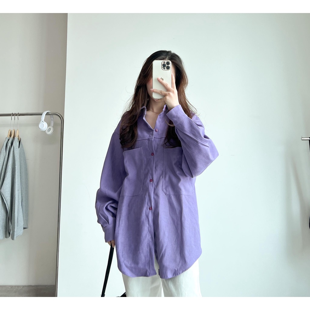 XẢ HÀNG Áo sơ mi nhung tăm dài tay túi hộp thời trang nữ miho house