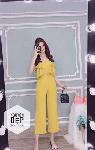 Sét bộ hai dây tầng ren quần ống rộng